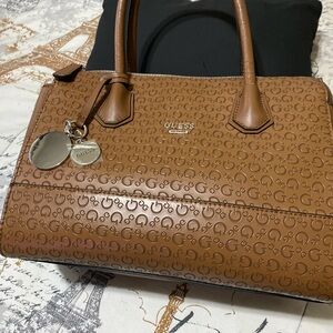 Guess Tan Embossed Satchel Bag